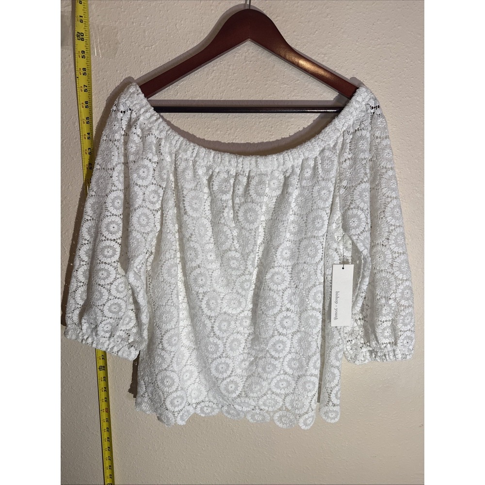 Bishop + Young L Karlee White‎ Lace Off-Shoulder 3/4 Sleeve Boho Packable Top